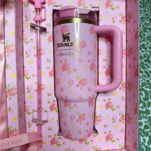 Stanley Pink Satin Drawstring Bag with Ribbon Accents